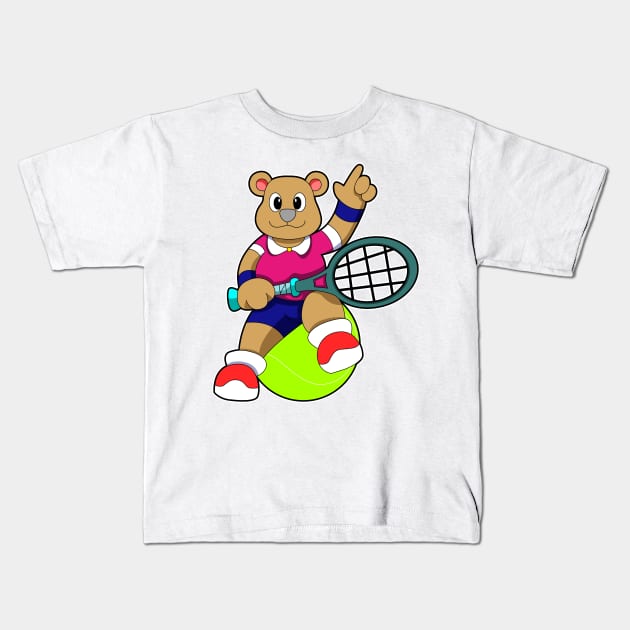 Bear at Tennis with Tennis racket & Tennis ball Kids T-Shirt by Markus Schnabel